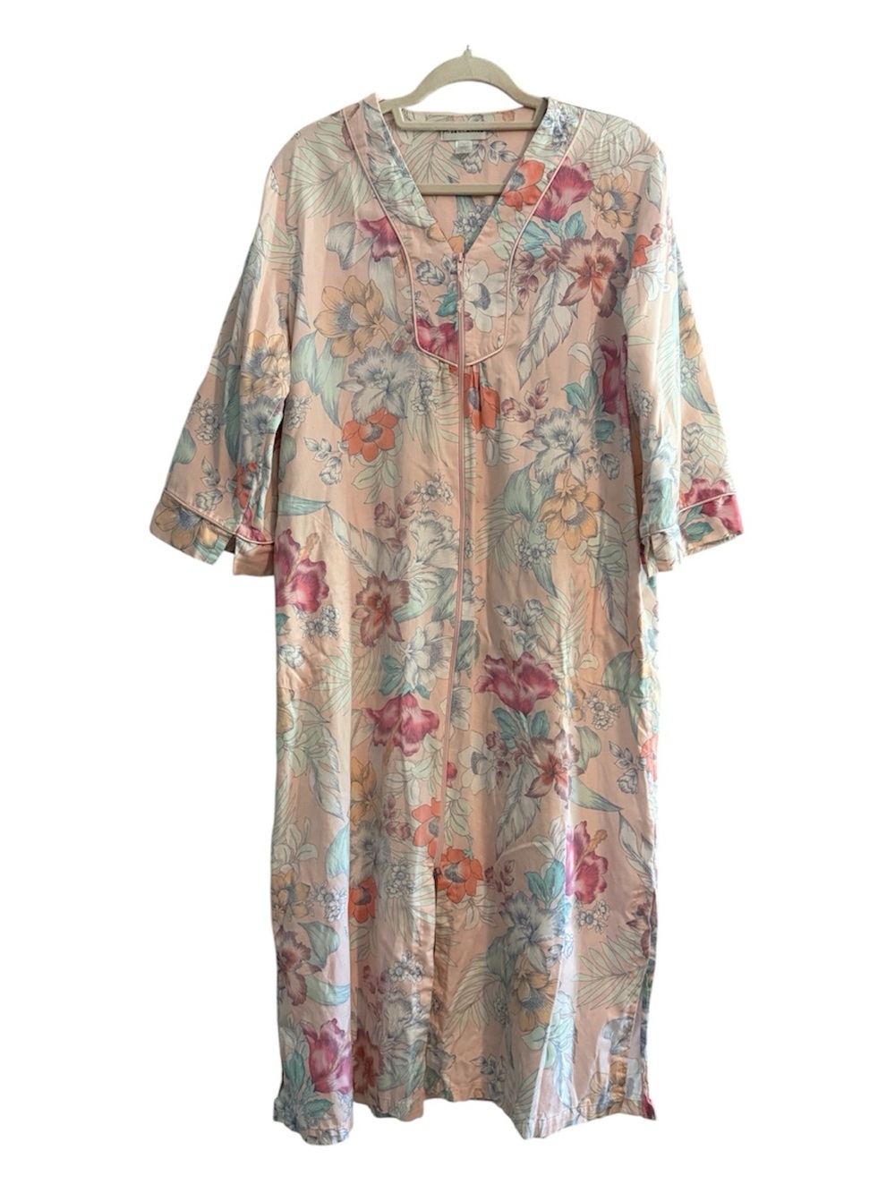 Vintage Miss Elaine Tropical Floral Mumu Sleep Dress Nightgown Pink Large